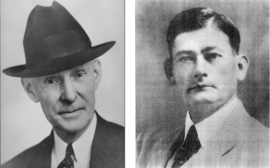 Crime solvers reeled into the Cookville heist included Wichita Falls Police Chief George H. Hodgins, left and Cotton Belt Special Officer Quillie Gaddis who later was elected sheriff of Titus County.