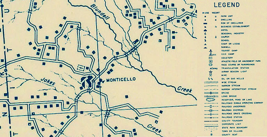 1936 General Highway Map of Monticello Texas