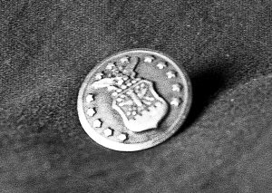 Confederate button found by Bobby Black on the Daphne Prairie.